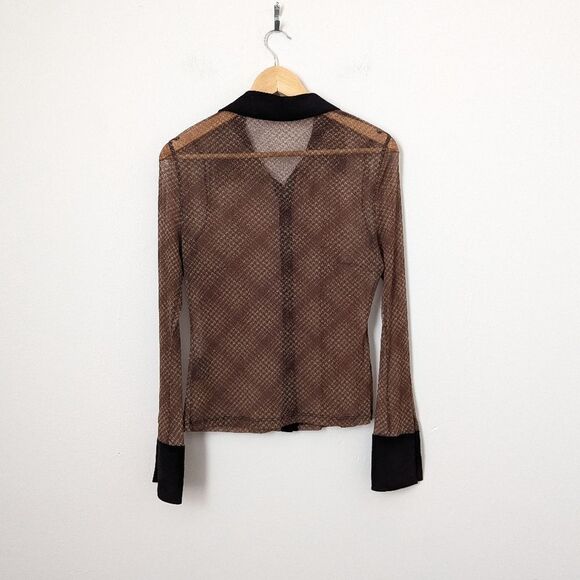 Jonathan Simkhai black brown plaid houndstooth sheer metallic button down shirt - Picture 5 of 6